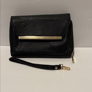 Madison West Black Wristlet with Gold Bar